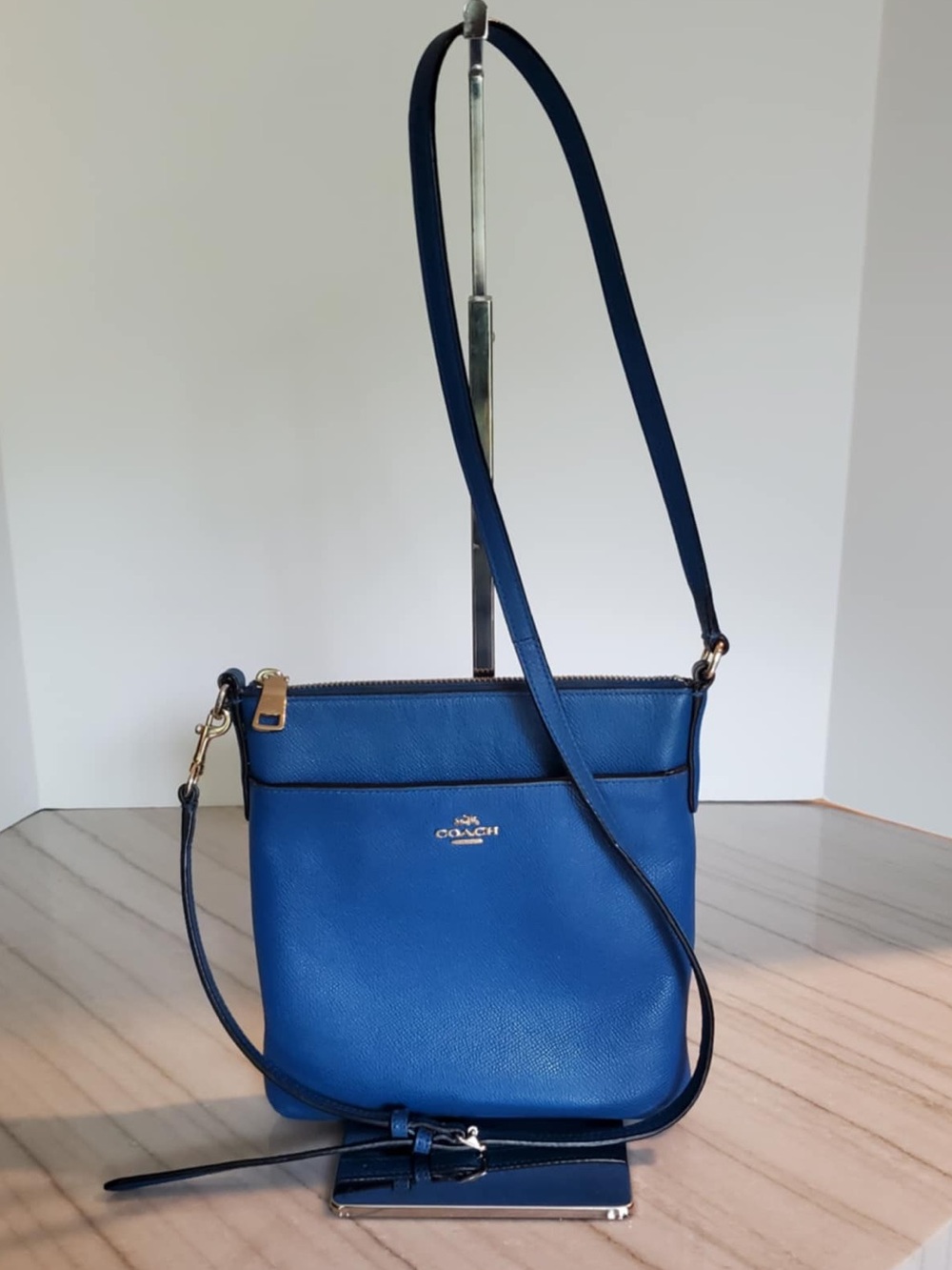 Coach Blue Coach Embossed Textured Leather North South Swingpack